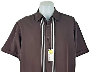 CUBAVERA Mens Brown & White LUXURY EMBROIDERED S/S EVENING SHIRT - 52" - RRP £89 - Picture 1 of 13
