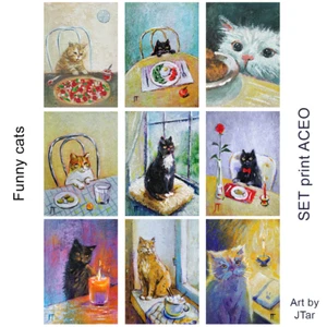 SET 9 ACEO Print Cat portrait Painting - Picture 1 of 10