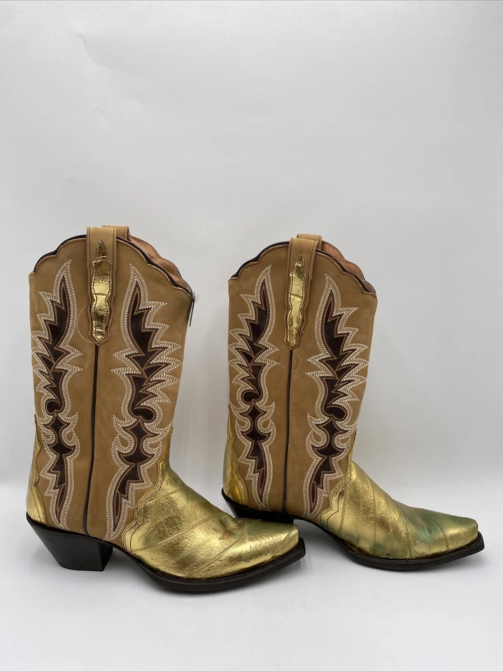 Dan Post Women's Eel Exotic Western Boots Tan/Gold Size 9.5M - Image 1 of 4