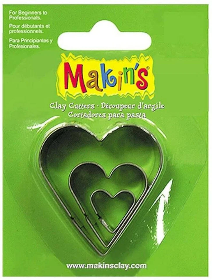 Cortadores de arcilla Makin's paquete de 3 corazones 656290360074 - HECHOS EN EE. UU. galletas, polímero Foto 1 de 1