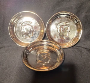 Set of 3, Vtg. Greek Roman Style-Silvertone Glass Drink Coasters - Picture 1 of 5