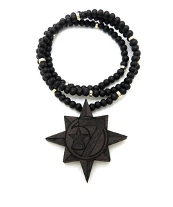 5 PERCENTER 7 STAR PENDANT & 6mm 26" WOODEN BEAD CHAIN HIP HOP STYLE NECKLACE - Picture 1 of 15
