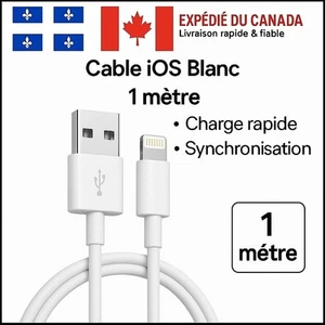 Câble de recharge blanc ios compatible pour téléphone iPhone iPad ... neuf - Photo 1 sur 4