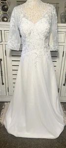 Vestido de novia estilo vintage galería blanco encaje manga 3/4 nuevo con etiquetas - Imagen 1 de 17