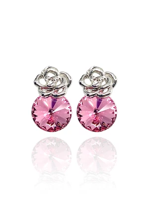 Pendientes Top Rosa Swarovski Elements Cristal Chapado en Oro Blanco 18K Foto 1 de 4