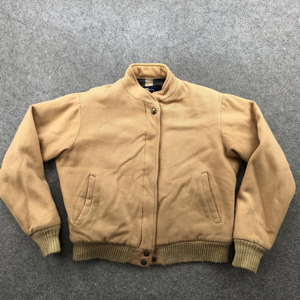 Chaqueta Woolrich De Colección Para Mujer Pequeña Bronceada Bombardero Forrada a Cuadros Frente a Presión Hecha en EE. UU. Foto 1 de 4