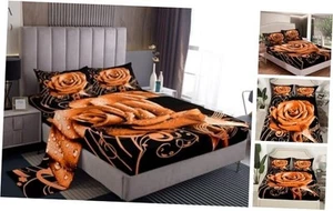Orange Rose Floral Sheet Set Size Couple Valentine's Day King Multi 15 - Picture 1 of 7