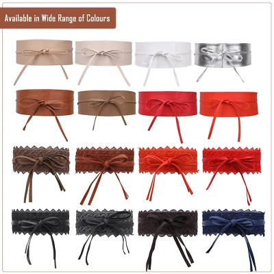 Women Waist Wide Dress Belt Tie Corset Cinch Ladies Soft PU Leather Wrap Around