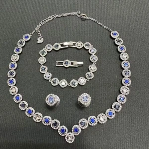 Swarovski Angelic Collar Cadena Pulsera Pendientes Mujer Traje Redondo Azul Nuevo++ - Imagen 1 de 2