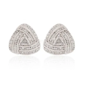 1.75 Ct Natural SI/H Pave Diamond Trillion Stud 14k White Gold Birthday Earrings - Picture 1 of 7