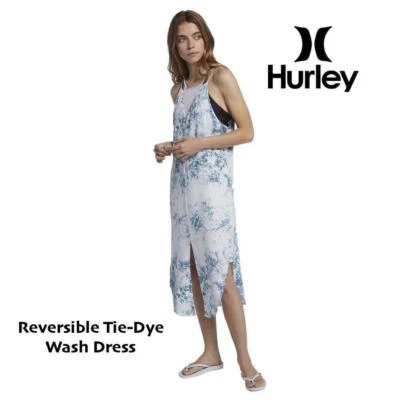 Hurley Reversible Maxi Dress Wash Asymmetrical Cover-Up White Blue Womens Small - Image 1 of 4