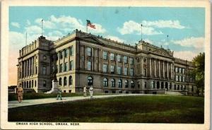 Postcard Omaha High School Nebraska NE 1920s American Flag  - Picture 1 of 3