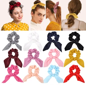 Scrunchie Scarf Satin Hair Bow Ponytail Elastic Hairband Rope Ribbon Ties - Picture 1 of 20
