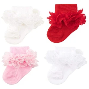 4 Pack Baby Girls Socks Eyelet Ruffle Lace Baby Socks Newborn Infant Toddler ... - Picture 1 of 7