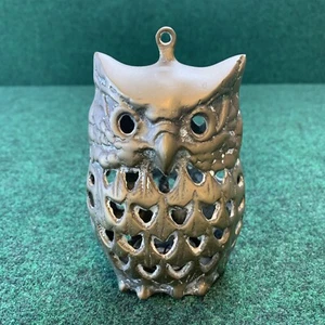 Vintage MCM Messing Eule Kerzenhalter Hängelaterne 70er Jahre komplett mit Boden - Bild 1 von 3