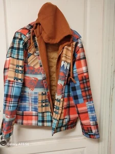 Women's PLAID Cotton Hooded Patchwork Jacket NEW-Medium - Picture 1 of 9