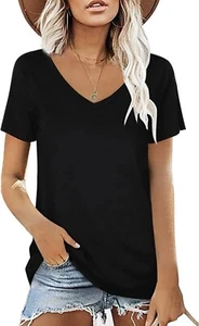 Jessica Simpson Women's V-Neck Top Short Sleeve Soft Tee Black Size Small NWT - Picture 1 of 10