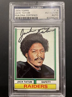 Jack Tatum signed 1974 Topps Card 2nd year Oakland Raider Great PSA/DNA Auth - Image 1 of 3