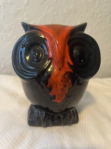 Keramik Eulenbank orange und dunkelbraun 6" Höhe x 4,5" Breite x 4" Tiefe - Bild 1 von 3