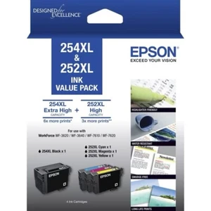 Genuine Epson 254XL & 252XL 4-ink Value Pack For WF-3620/3640,WF7610,7620 - Picture 1 of 2