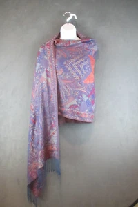 Pashmina Scarf Womens Large Purple Red Blue Paisley Fringe Soft Shawl Wrap - Picture 1 of 8