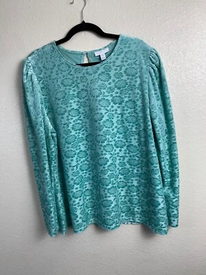 Charter Club Floral velvet Long Sleeve Blouse Top Women size XXL Green Event - Image 1 of 4