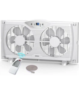 Shinic Twin Window Fan with Remote, 9-Inch Blades Reversible Airflow, Thermostat - Picture 1 of 6