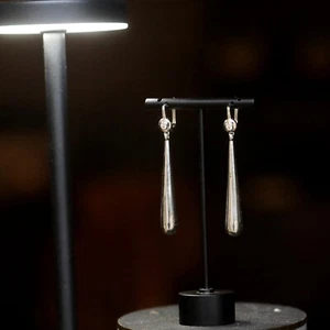 Orecchini Dormeuse Tondo Incastonato Zirconia Cubica Goccia Lunga IN Ottone Lama - Foto 1 di 9