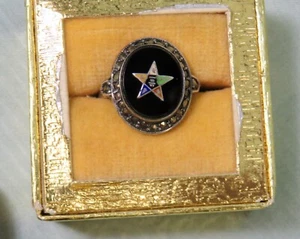 Vintage Sterlingsilber schwarzer Onyx Markasit Orden des östlichen Sterns Ring - Bild 1 von 7