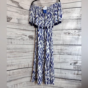 La Mer luxe Dress Womens Size large Monica Midi Navy Tahiti Off the shoulder New - Picture 1 of 10