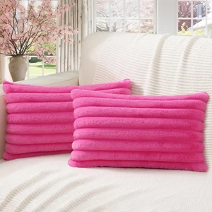 Faux Fur Plush Lumbar Throw Pillow Covers 12X20 Set of 2, Luxury Soft Fluffy Str - Picture 1 of 12