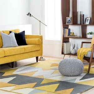 Carson Chrome Geometric Hand-Tufted 100% Wool Soft Area Rug Carpet. - Picture 1 of 3