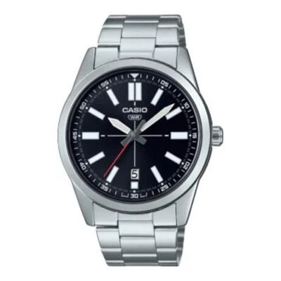 Reloj analógico Casio MTP-VD02D-1EUDF de acero inoxidable con esfera negra de 3 manecillas para hombre Foto 1 de 2