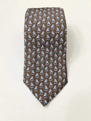 Corbata de seda marrón y azul Vineyard Vines estampado náutico nueva con etiquetas Foto 1 de 4