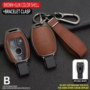For Mercedes Benz GLC CLS CES Zinc Alloy Leather Remote Key Fob Cover Case Brown - Picture 1 of 6