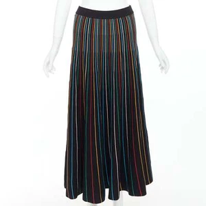 RED VALENTINO black rainbow stripe cotton blend knitted midi skirt S - Picture 1 of 9