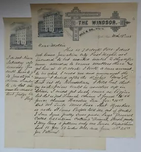 TOPEKA KANSAS 1885 Windsor Hotel illustrierter Werbebriefkopf 2 Seiten Brief - Bild 1 von 3
