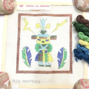 Countess Cis Zoltowska Hand Painted Needlepoint Canvas Blue Feather Wool Yarn - Picture 1 of 5