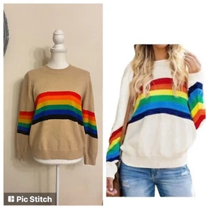 Young Fabulous & Broke camel hellbraun Regenbogen Pullover Größe S/M $ 250 neu ohne Etikett Stolz - Bild 1 von 7