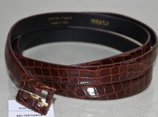 NEW Oscar de la Renta FERN Skinny Alligator Crocodile Belt Brown