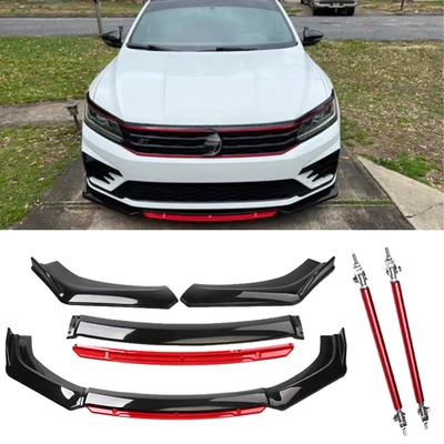 For Volkswagen Jetta U Front Bumper Lip Red Layer Splitter Spoiler Black +Red - Изображение 1 из 4