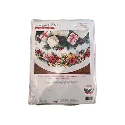 Counted Cross Stitch Tree Skirt Kit Holiday Harmony 11 Count White Aida 45 - Image 1 of 4