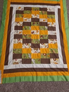 Handmade Machine Sewn Quilt Top Patchwork 42"x 53"  Safari Jungle Animals  - Picture 1 of 11