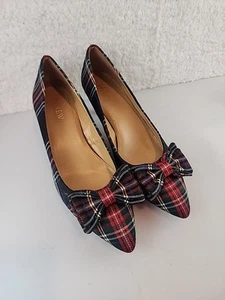 J Crew Tartan Plaid Fiocco Tacchi a Gattino, Punta A Punta 7,5M M M Meraviglioso! - Foto 1 di 6