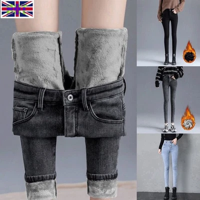Ladies Thermal Jeans Fleece Lined Stretch Women's Denim Pants Warm Trousers 2025 - Image 1 of 4