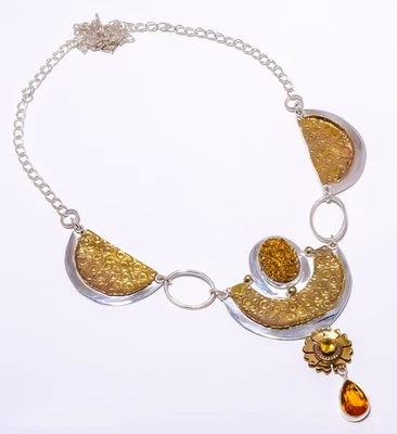 Collar Titanio Ágata Dorada Drusy Plata de Ley 925 Dos Tonos 16.17.99" A370 Foto 1 de 4