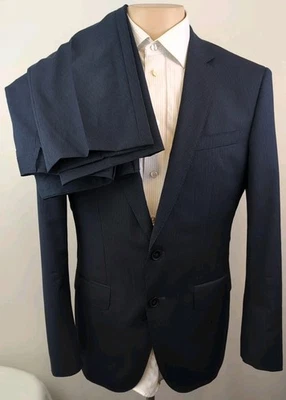 Hugo Boss Huge5 / Genius3 Mens Dark Navy Striped 2-Piece Suit Size 38R- W34 X 27 - Image 1 of 4