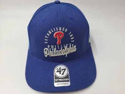 Philadelphia Phillies 47 Brand Pitstop Mesh Trucker Snapback Hat Cap MLB Blue - Image 1 of 4