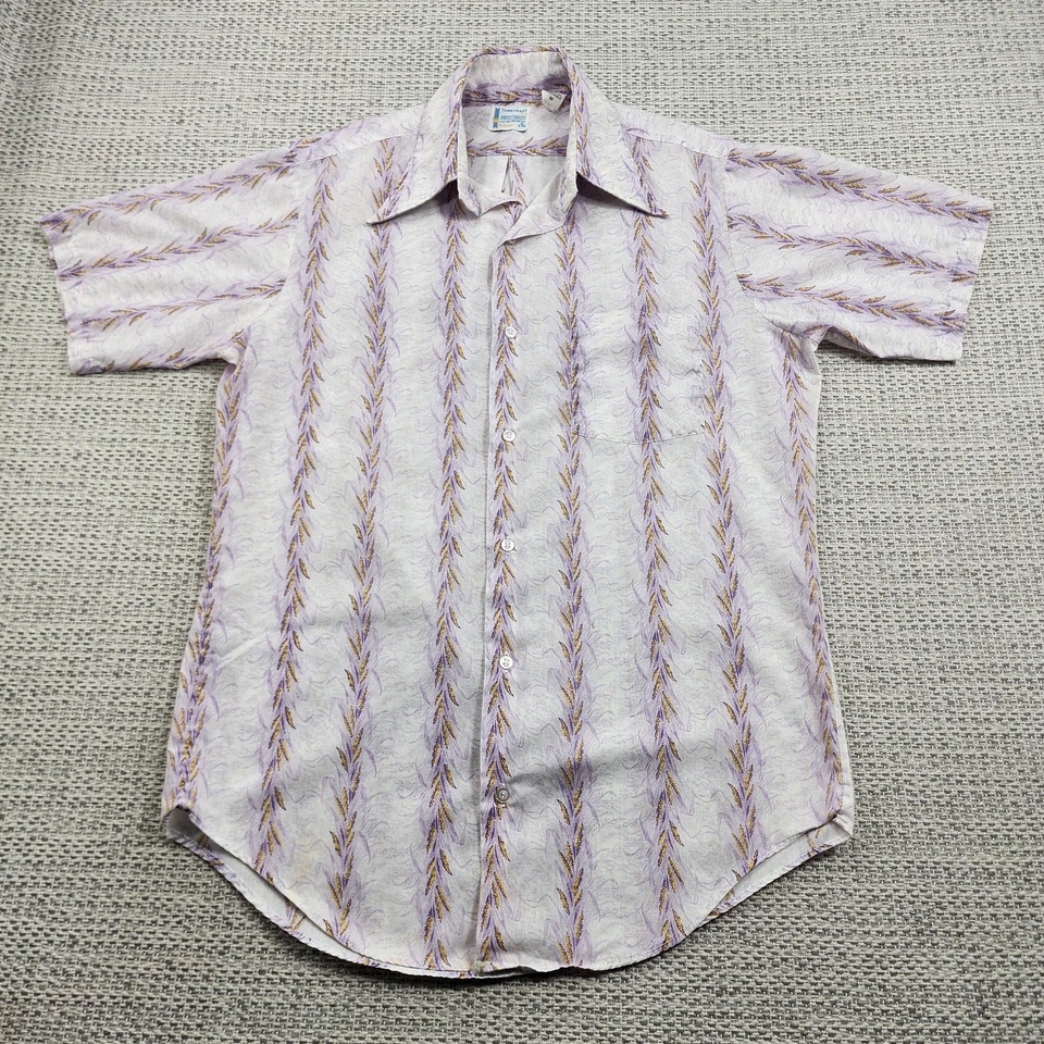 Vintage Towncraft Shirt Mens Medium Purple White Leaf Print Button Up 70s Rare Foto 1 de 4