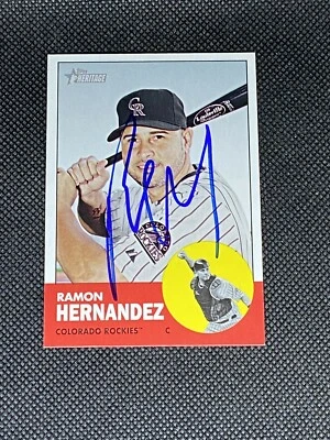 Ramon Hernandez Colorado Rockies Signed Auto 2012 Topps Heritage Card #326 ~ COA - Image 1 of 3